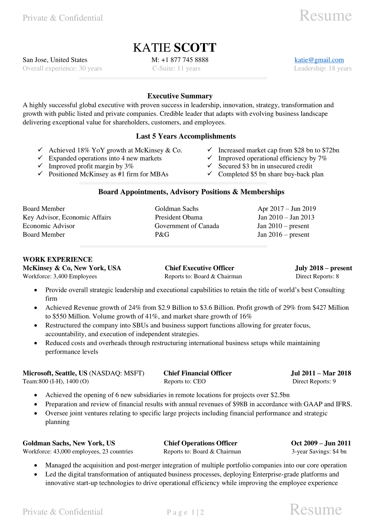 Executive Resume Template PRO V4 - Chief Executive Officer, Chief Financial Officer