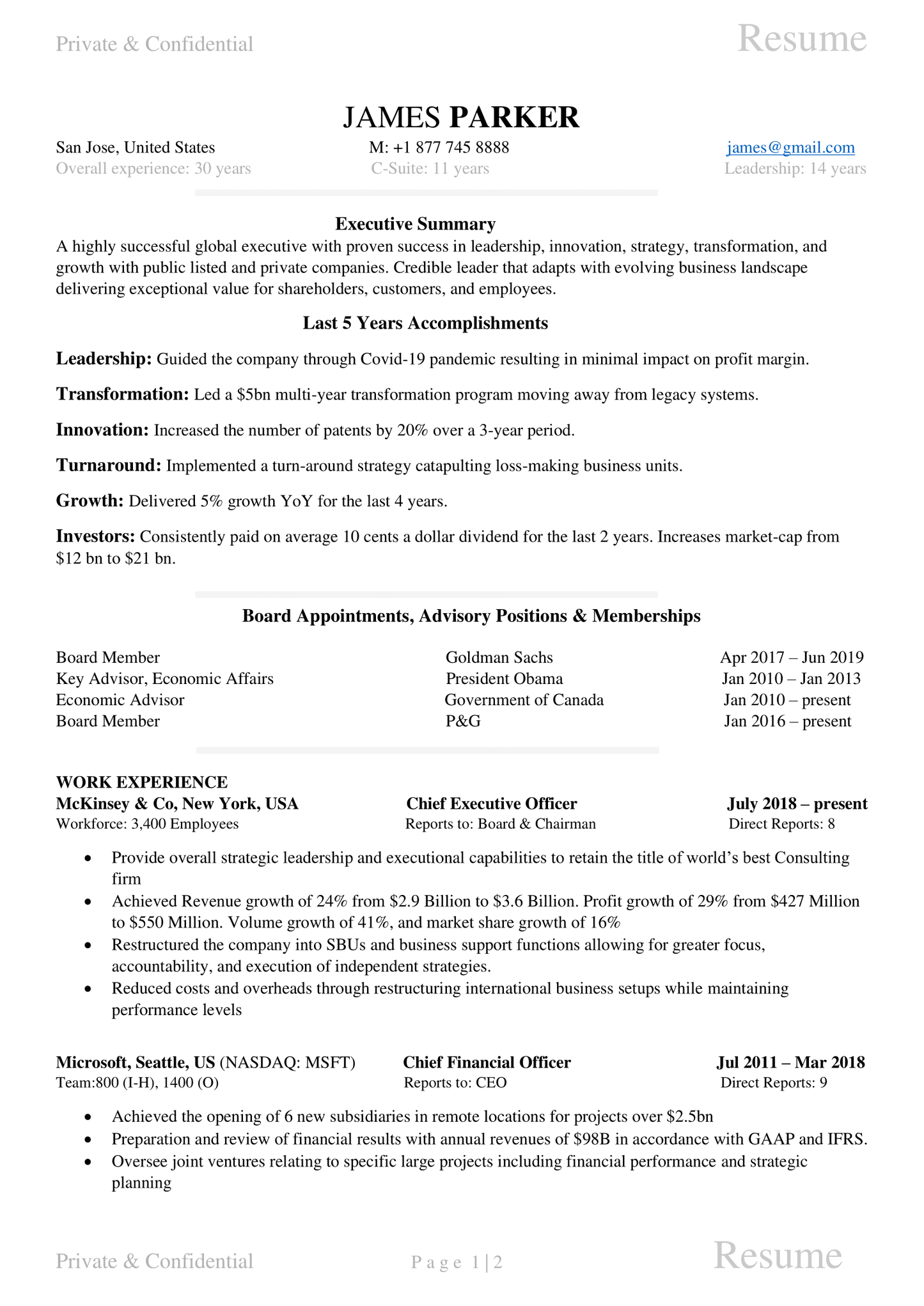 Executive Resume Template PRO V5 - Chief Technology Officer, Board Member