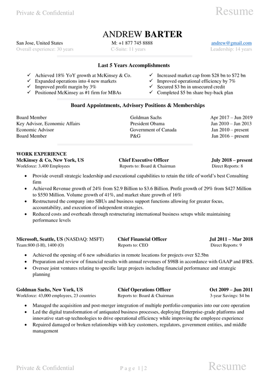 Executive Resume Template PRO V6 - Chief Operations Officer, Executive Vice President